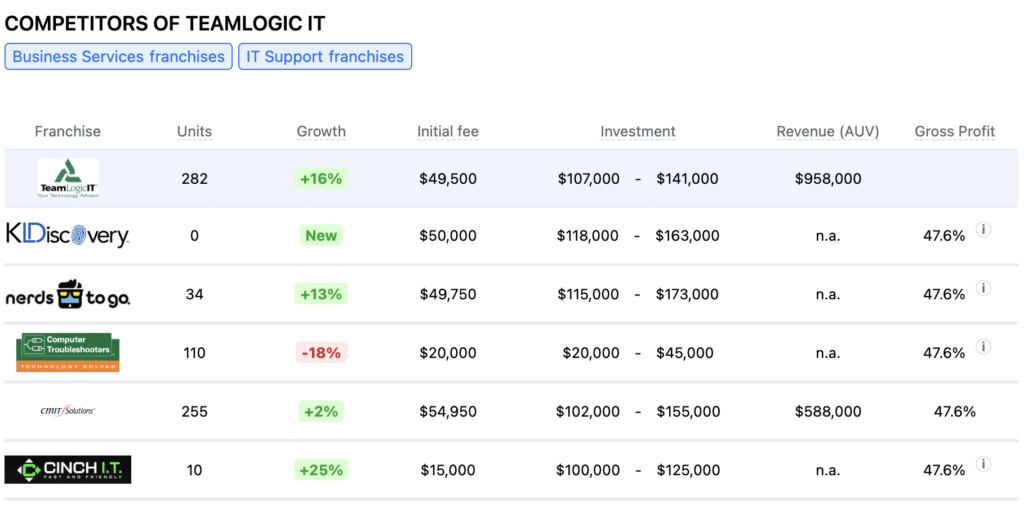 TeamLogic IT franchise competitors